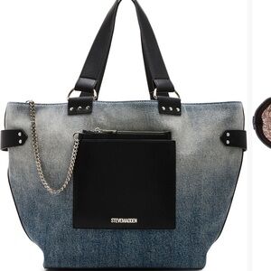 Steve Madden Blue and Black Tote Bag with Structured Design